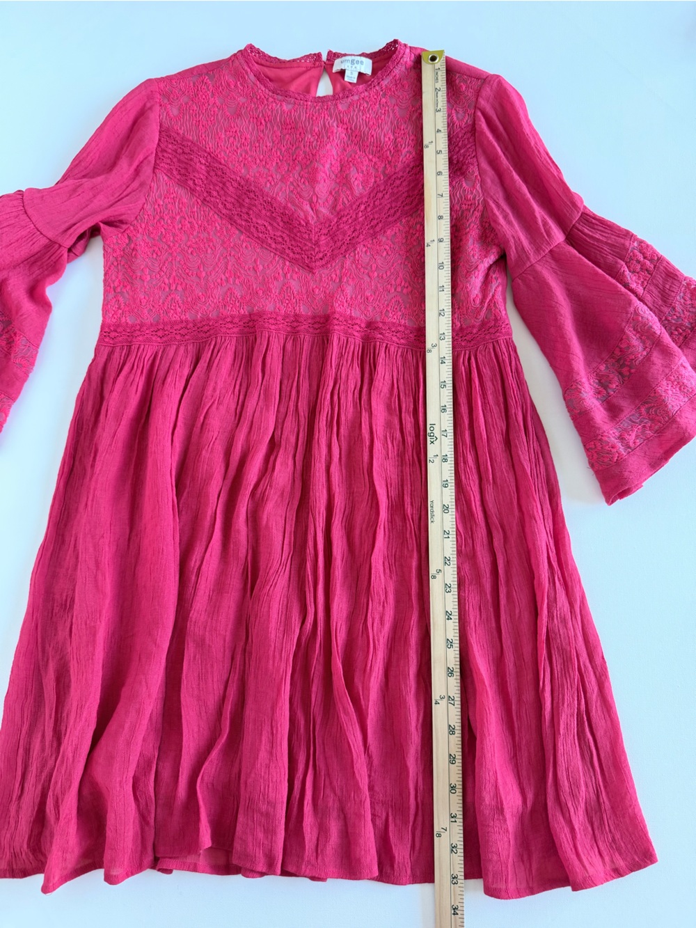 Umgee Bright Red Lace Boho Tiered Bell Sleeve Tunic Dress Top Small - Picture 6 of 9